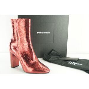 SAINT LAURENT Babies Red Metallic Ankle Boots Size 36.5 NIB YSL 90MM